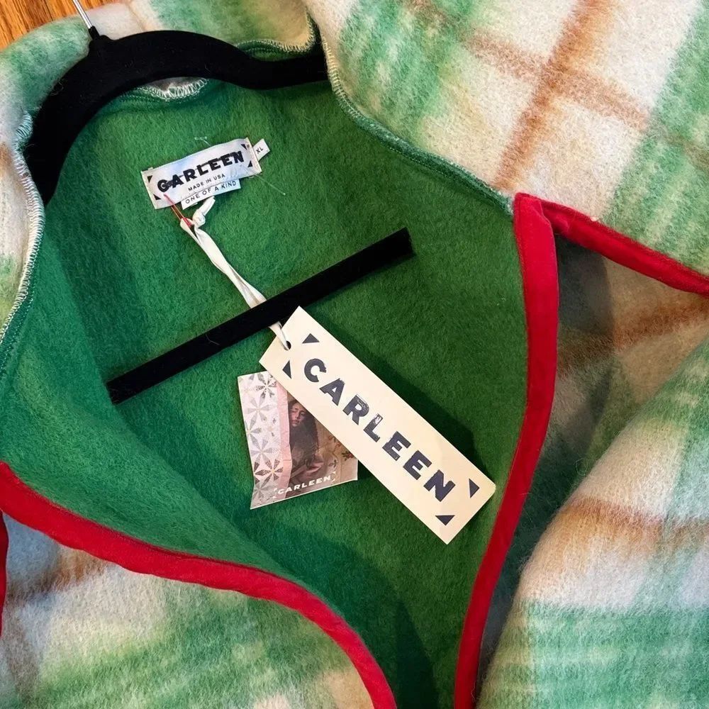 Carleen Free People One-Of-A-Kind Plaid Wool Scarf Jacket - Green & Red — image 5 of 6